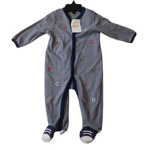 Carter's Navy and White Striped Footie‎ 6 Month